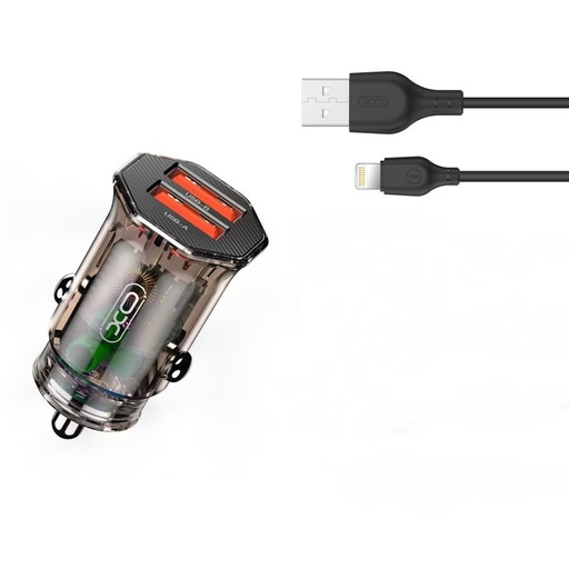 XO CC49 auto punjač (2 USB port, lightning kabel), proziran/smeđa