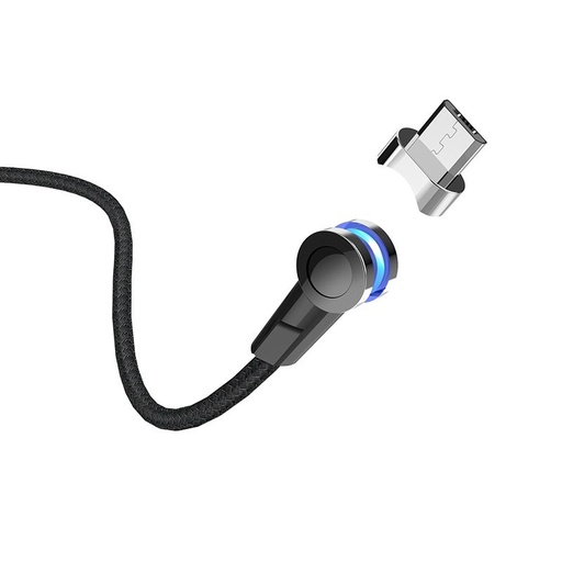 Hoco S8 microUSB kabel (magnetski nastavak punjača), magnetski, tkanina, cink legura, 1,2m, 3A, crna