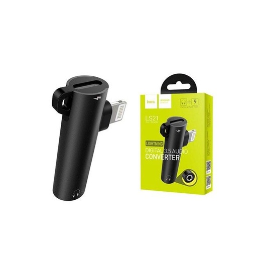 Hoco LS21 lightning razdjelnik (lightning punjač port+3,5mm jack utičnica), crna