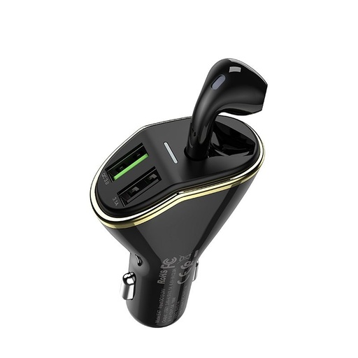 Hoco E47 auto brzi punjač (2 USB port), QC 3.0, max. 18W + headset, crna