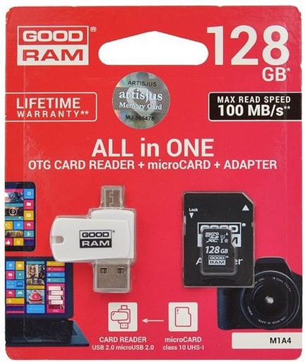 Goodram M1A4-1280R12 128GB class10 memorijska kartica, USB OTG s čitačem kartica, crna