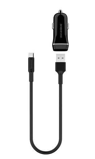 Borofone BZ2 auto punjač (2 USB, type-C kabel), 5V 2,4A, crna