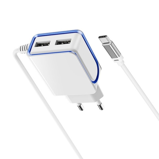 Borofone BA35A mrežni punjač (2 USB port), lightning kabel, 5V 2,1A, bijela