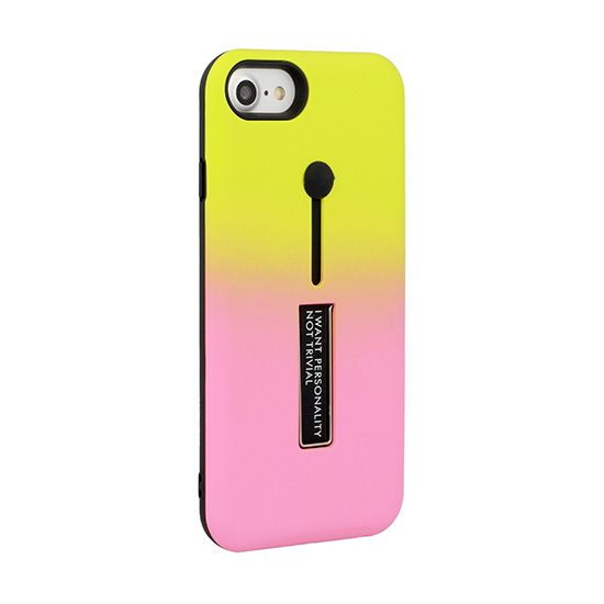 [KV-489465132156651] Apple iPhone 6/ 6S ring finger stand back cover case, yellow - pink