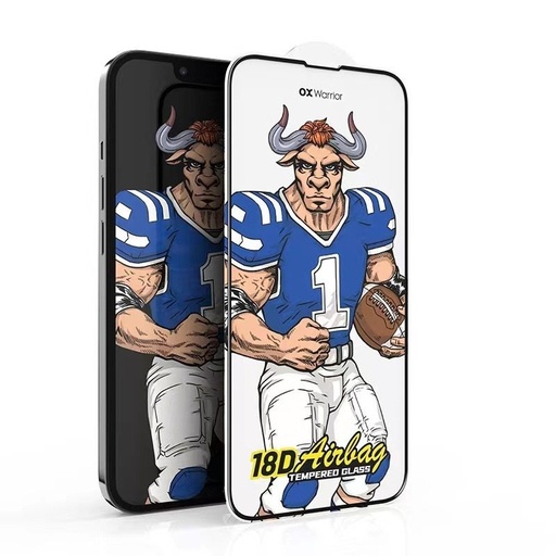 Apple iPhone 13 Pro Max / iPhone 14 Plus OX Warrior Mr. Sports airbag izdržljiv zaštitno staklo proziran (crna okvir)