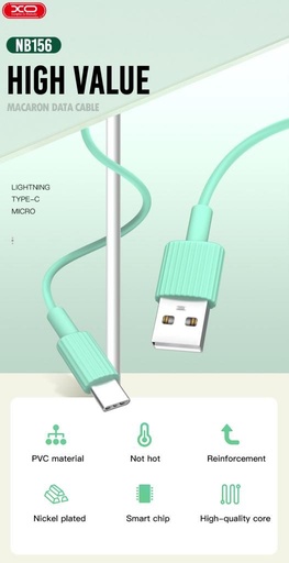 XO NB156 Lightning podatkovni kabel (Bijela) – silikonski obloga, 2.4A