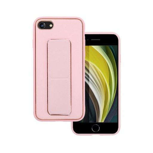 Apple iPhone 7/8/SE 2020/ SE 2022 koža zaštitna futrola izvlačivi sa stalkom, magnetski auto držač kompatibilan (Ružičasta)
