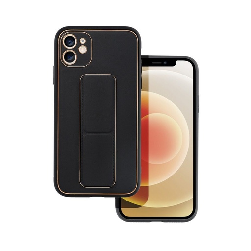Apple iPhone 11 koža zaštitna futrola izvlačivi sa stalkom, magnetski auto držač kompatibilan (Crna)