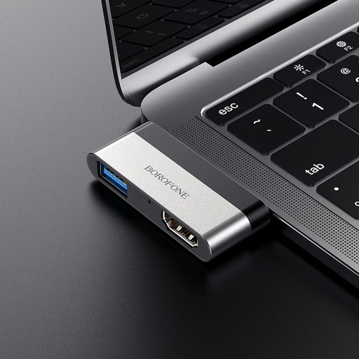 Borofone DH2 HDMI adapter, adapter USB-C HDMI + USB3.0, aluminij legura, širok kružni kompatibilnost, crna