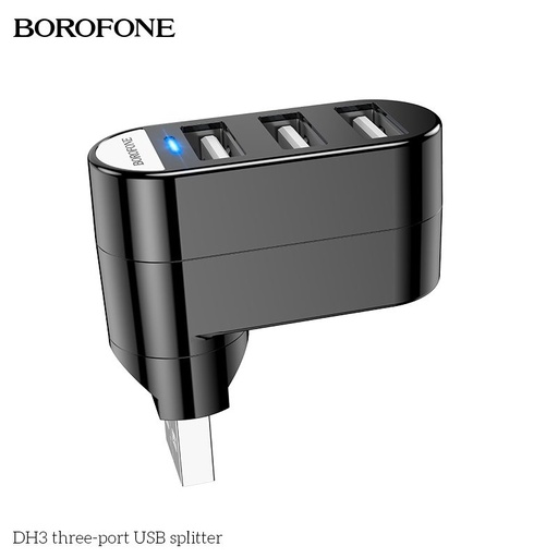 Borofone DH3 USB razdjelnik HUB adapter, USB priključak i 3x USB utičnica, crna