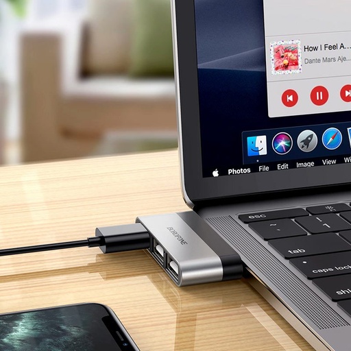 Borofone DH1 pretvarač adapter, type-C - USB3.0 + USB2.0*2, srebrna - crna