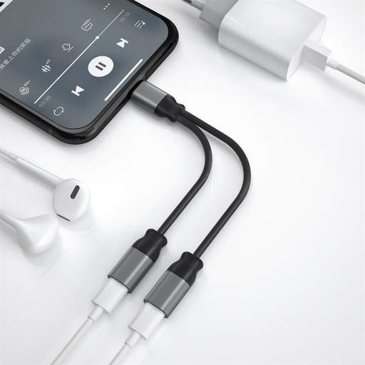 XO NBR160A Lightning audio adapter (Crna) – dvostruki Lightning priključak s mikrofonom