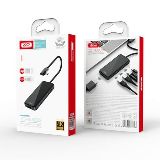 XO HUB002 5 az 1-ben USB-C adapter (Siva) – HDMI, 3×USB, PD brzo punjenje