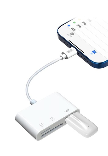 XO HUB006 Lightning 3 az 1-ben adapter (Bijela) – USB + SD + microSD priključak