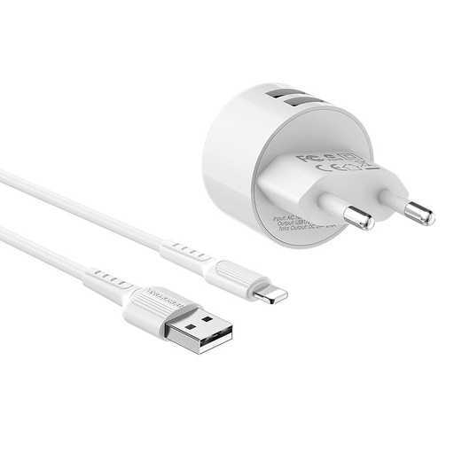 Borofone BA23A mrežni punjač (2 USB port), lightning kabel, 5V 2,4A, bijela