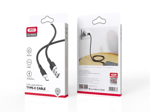 XO NB208 USB-C podatkovni kabel (Crna) – mekan silikonski obloga