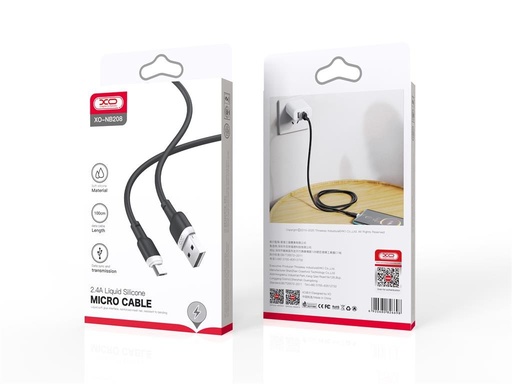 XO NB208 micro USB podatkovni kabel (Crna) – mekan silikonski obloga