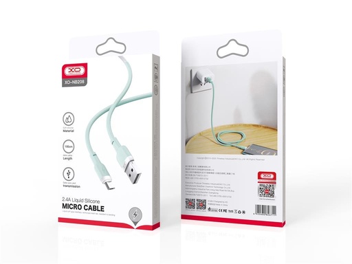 XO NB208 micro USB podatkovni kabel (Zelena) – mekan silikonski obloga