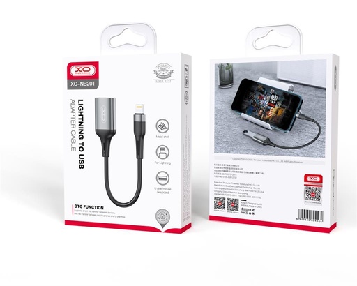 XO NB201 lightning adapter Lightning-USB-A pretvarač, 150mm-es s duljinom kabela, crna