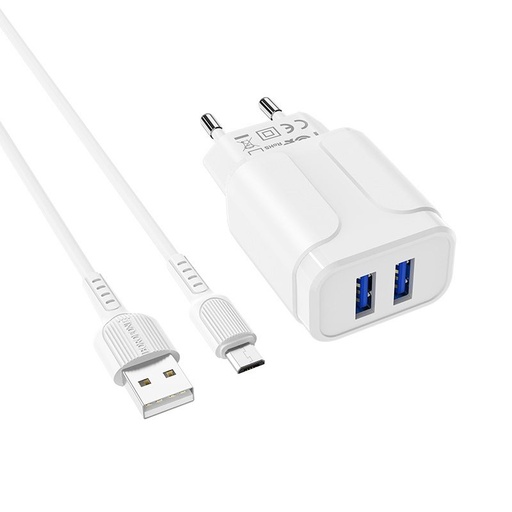Borofone BA37A mrežni punjač (2 USB port), lightning kabel, 5V 2,4A, bijela