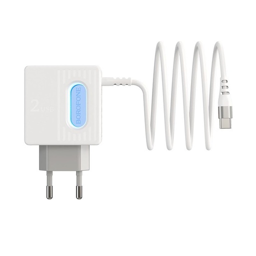 Borofone BA34 mrežni punjač (2 USB port), lightning kabel, 5V 2,4A, bijela