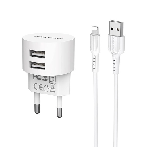 Borofone BA23A mrežni punjač (2 USB port), lightning kabel, 5V 2,4A, bijela