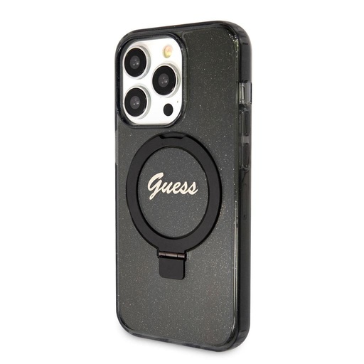 Apple iPhone 15 Pro Max Guess IML Ring Stand Glitter MagSafe futrola (Crna) - GUHMP15XHRSGSK