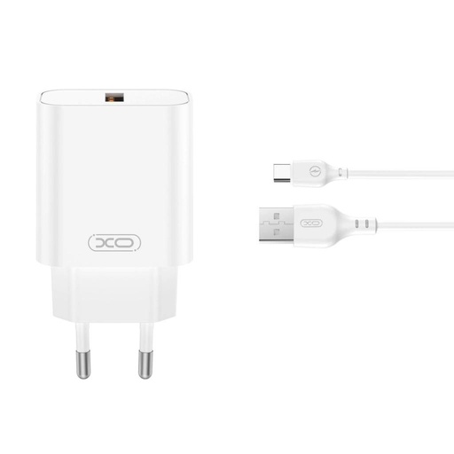 XO CE33(EU) mrežni brzi punjač + Type-C kabel (Bijela) - 18W, QC3.0, NB103 set