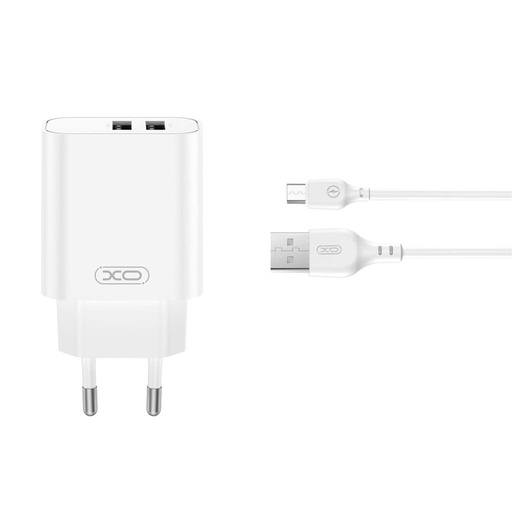 XO CE34(EU) mrežni punjač + Type-C kabel (Bijela) - 2.4A, Dual USB-A, NB103 set