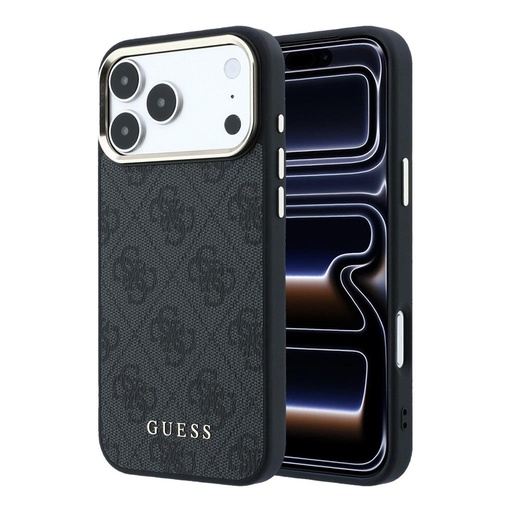 Apple iPhone 18 Pro Guess Leather 4G Zlatna Frame MagSafe koža zaštitna futrola (Crna) (GUHMP18LG4GFCK)