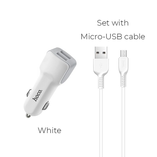 Hoco Z23 auto punjač (2 USB port, microUSB kabel), 5V 2,4A, bijela