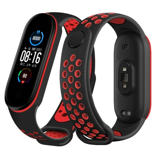 Xiaomi Mi Band 3/4/5/6 silikonski remen, crna/crvena