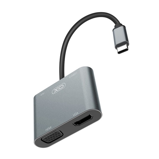 XO HUB001 4 az 1-ben Type-C adapter (Srebrna) – HDMI, VGA, USB 3.0, PD punjenje