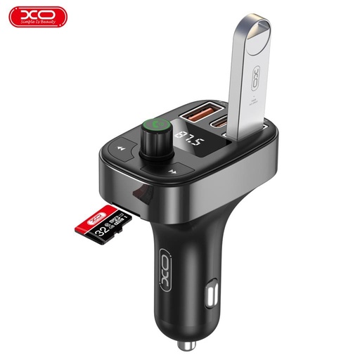 XO BCC06 FM transmitter USB-C 25W+USB-A 25W=50W MP3+TF card, crna